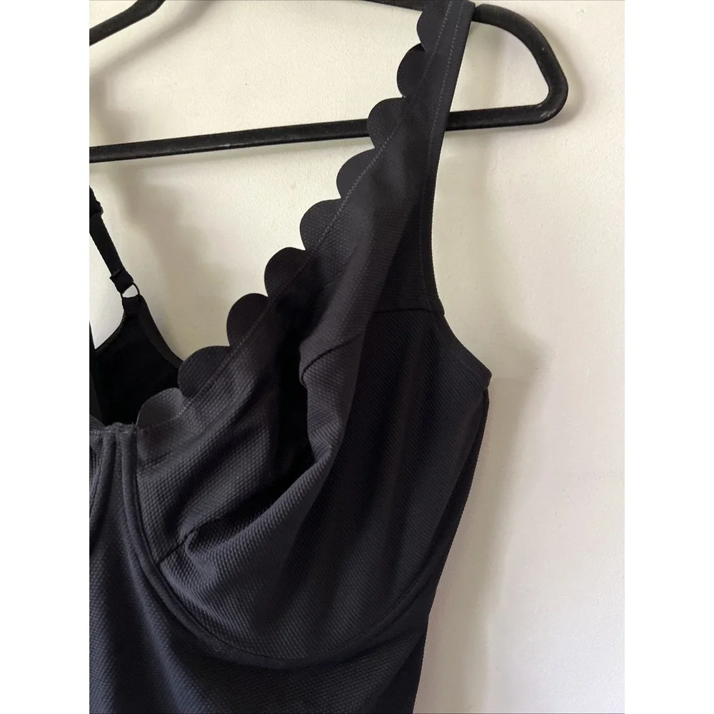 Panache Swim Rita Plunge One Piece Swimsuit Solid Black Womens Size 38M New